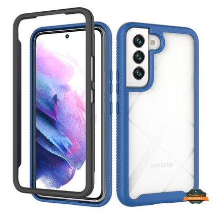 For Samsung Galaxy S22+ Plus Full Body Armor Slim Hybrid Double Layer Hard PC + TPU Transparent Back Rugged Shockproof  Phone Case Cover