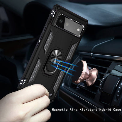 For Google Pixel 6 / Pro Hybrid Durable Dual Layer with 360 Degree Rotatable Ring Stand Holder Kickstand Fit Magnetic Car Mount  Phone Case Cover