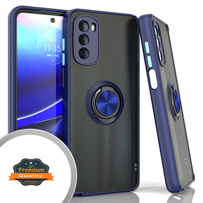 For Motorola Moto G 5G 2022 Ring Stand Holder Kickstand Hybrid Frosted Matte Soft TPU Hard PC Frame Shock-Absorption  Phone Case Cover